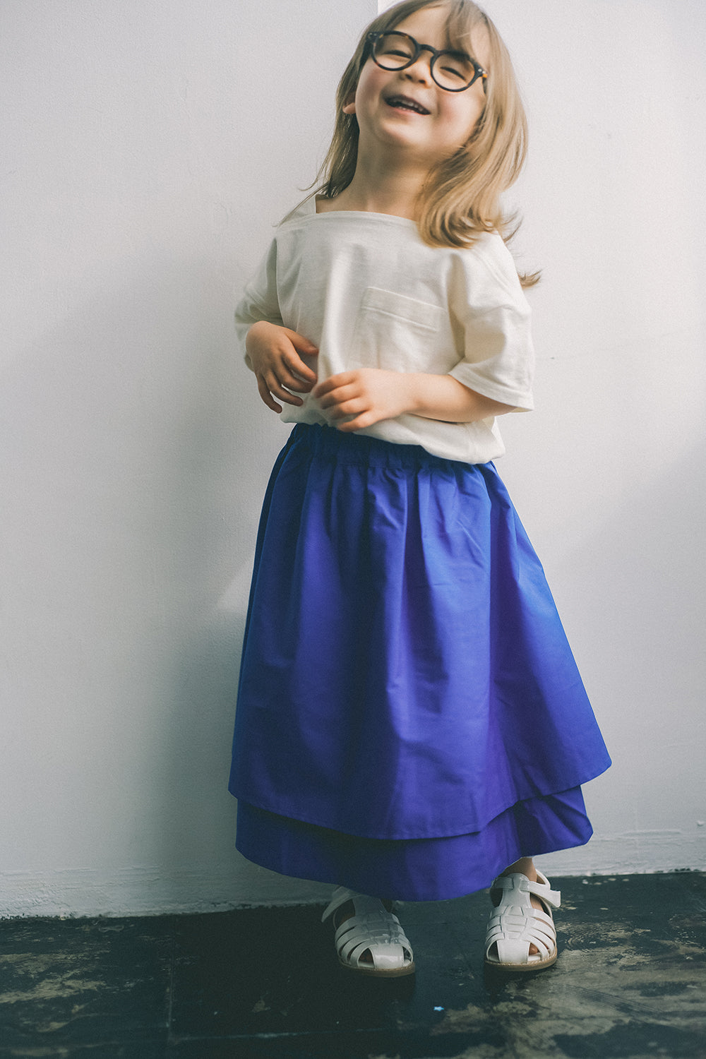 2-way gathered skirt (yellow×indigo)