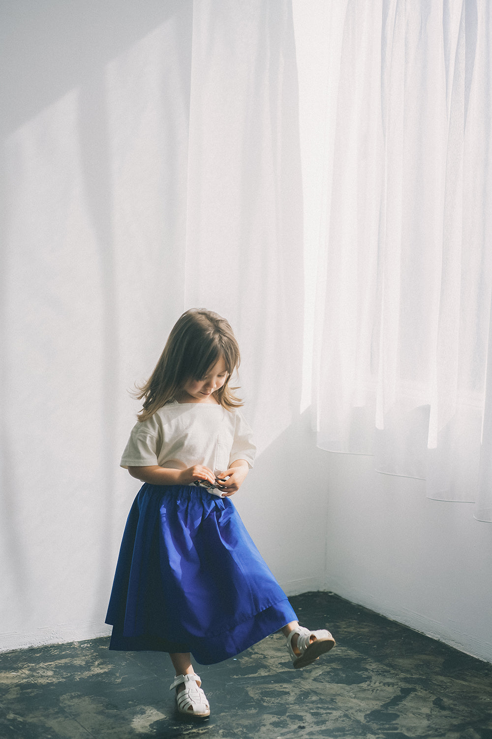 2-way gathered skirt (yellow×indigo)